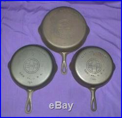 #2-10 GRISWOLD ERIE CAST IRON SKILLETS with SMOOTH BOTTOM #10 SLANT LOGO HR SET