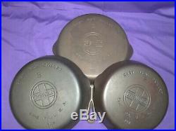 #2-10 GRISWOLD ERIE CAST IRON SKILLETS with SMOOTH BOTTOM #10 SLANT LOGO HR SET