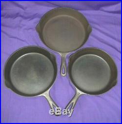 #2-10 GRISWOLD ERIE CAST IRON SKILLETS with SMOOTH BOTTOM #10 SLANT LOGO HR SET