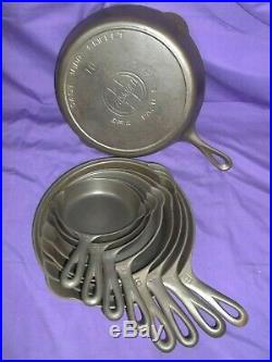 #2-10 GRISWOLD ERIE CAST IRON SKILLETS with SMOOTH BOTTOM #10 SLANT LOGO HR SET