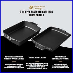 2-In-1 Pre-Seasoned Cast Iron Dutch Oven & Skillet Lid, 6QT, 9X13 Casserole Di
