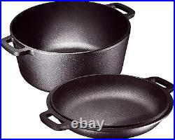 2-In-1 Pre-Seasoned Cast Iron Dutch Oven with Handles Crock Pot Black Cast Iro