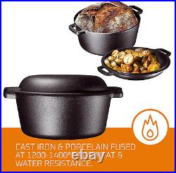 2-In-1 Pre-Seasoned Cast Iron Dutch Oven with Handles Crock Pot Black Cast Iro