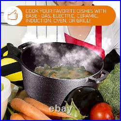 2-In-1 Pre-Seasoned Cast Iron Dutch Oven with Handles Crock Pot Black Cast Iro