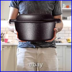 2-In-1 Pre-Seasoned Cast Iron Dutch Oven with Handles Crock Pot Black Cast Iro