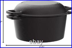 2-In-1 Pre-Seasoned Cast Iron Dutch Oven with Handles Crock Pot Black Cast Iro