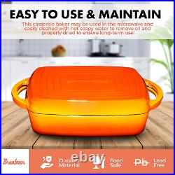 2-In-1 Square Enamel Cast Iron Dutch Oven with Handles, Pumpkin Spice Cast Iron