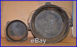 2 cast iron 3 footed dutch ovens No 10 huge # 16 antique collectible kettle pan