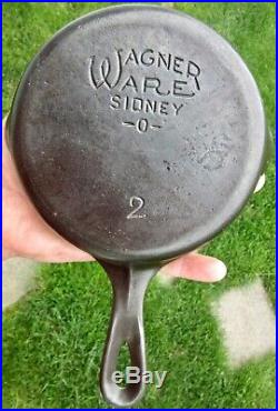 #2 rare ANTIQUE cast iron WAGNER WARE SKILLET pan SIDNEY -0- cookware TWO hearth