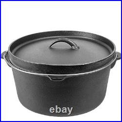 20QT Cast Iron Dutch Oven with Lip Lid & Bail Handle Extra Large Pre-Season