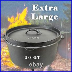 20QT Cast Iron Dutch Oven with Lip Lid & Bail Handle Extra Large Pre-Season