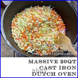20QT Cast Iron Dutch Oven with Lip Lid & Bail Handle Extra Large Pre-Season