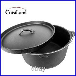 20QT Cast Iron Dutch Oven with Lip Lid & Bail Handle Extra Large Pre-Season