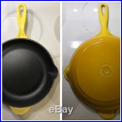 #23 Dijon Yellow LE CREUSET 9.5 Skillet Double Spout EUC Enameled Cast Iron