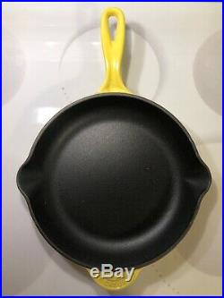 #23 Dijon Yellow LE CREUSET 9.5 Skillet Double Spout EUC Enameled Cast Iron