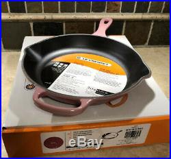 #26 Berry LE CREUSET 10.25 Cast Iron Signature Handle Skillet Ombre Pink NWT