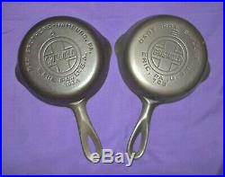 2x #2 Griswold Cast Iron Skillets Smooth Bottom Slant & Block Logo Excellent