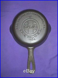 2x #2 Griswold Cast Iron Skillets Smooth Bottom Slant & Block Logo Excellent