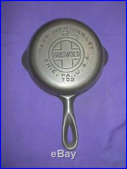 2x #2 Griswold Cast Iron Skillets Smooth Bottom Slant & Block Logo Excellent