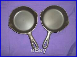 2x #2 Griswold Cast Iron Skillets Smooth Bottom Slant & Block Logo Excellent