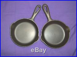 2x #2 Griswold Cast Iron Skillets Smooth Bottom Slant & Block Logo Excellent