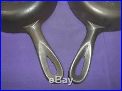 2x #2 Griswold Cast Iron Skillets Smooth Bottom Slant & Block Logo Excellent