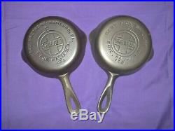 2x #2 Griswold Cast Iron Skillets Smooth Bottom Slant & Block Logo Excellent