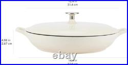3.3-Quart White Enameled Cast Iron Casserole Skillet Oven Safe Up to 500°F