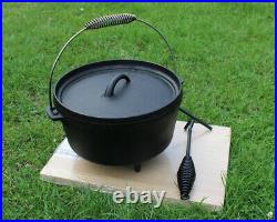 3.75 Litre / 4 Quart Seasoned Cast Iron Dutch Oven with spiral Bail Handle + lid