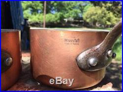3 Mauviel Copper Sauce Pots Stainless Lined 1 Lid Cast Iron Handles