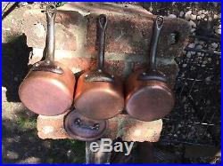 3 Mauviel Copper Sauce Pots Stainless Lined 1 Lid Cast Iron Handles