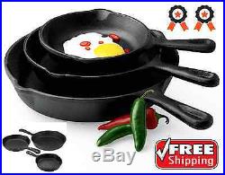 3 Piece Skillet Set Stove Oven Fry Pans Pots Gas Cookware Pre Seasoned Cast Iron