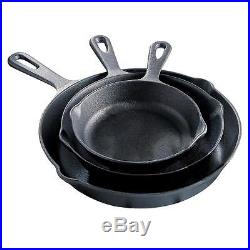 3 Piece Skillet Set Stove Oven Fry Pans Pots Gas Cookware Pre Seasoned Cast Iron
