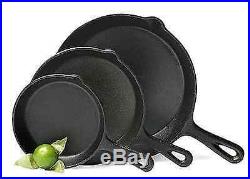 3 Piece Skillet Set Stove Oven Fry Pans Pots Gas Cookware Pre Seasoned Cast Iron