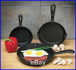 3 Piece Skillet Set Stove Oven Fry Pans Pots Gas Cookware Pre Seasoned Cast Iron