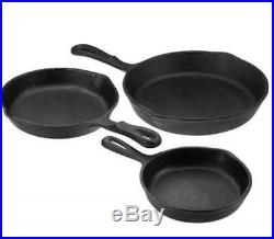 3 Piece Skillet Set Stove Oven Fry Pans Pots Gas Cookware Pre Seasoned Cast Iron