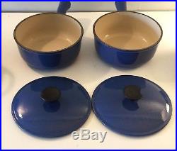 3 VINTAGE COUSANCES (LE CREUSET) ENAMELED, CAST IRON POTS #14 & #18s FRANCE GUC