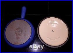 3 VINTAGE COUSANCES (LE CREUSET) ENAMELED, CAST IRON POTS #14 & #18s FRANCE GUC