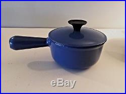 3 VINTAGE COUSANCES (LE CREUSET) ENAMELED, CAST IRON POTS #14 & #18s FRANCE GUC