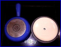 3 VINTAGE COUSANCES (LE CREUSET) ENAMELED, CAST IRON POTS #14 & #18s FRANCE GUC