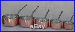 5 Copper Pots Made In France/ Cast Iron Handles High Quality / 5 Pans