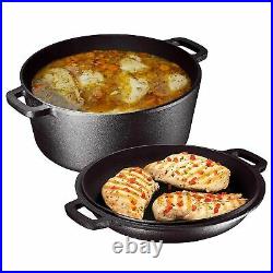 5-Quart Cast Iron Dutch Oven Pre-Seasoned Pot Skillet Lid Food Kitchen Cookware