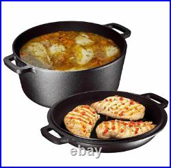 5-Quart Cast Iron Dutch Oven Pre-Seasoned Pot Skillet Lid Food Kitchen Cookware