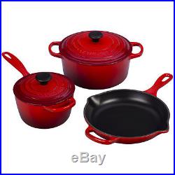 5 pc Cast Iron Cookware Set Cherry Le Creuset Kitchen Dining Skillet Fry Pan New