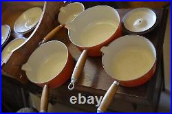 5xLe Creuset Five Pan Set Orange Cast Iron Saucepans Pots Wi Lids /walBox France
