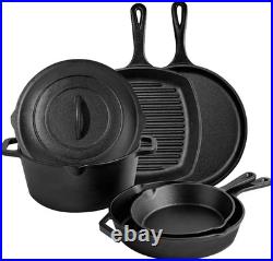 6 Piece Pre-Seasoned Cast Iron Cookware Set Incl. 5QT Dutch Oven with Lid, 8'