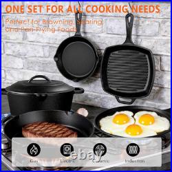 6 Piece Pre-Seasoned Cast Iron Cookware Set Incl. 5QT Dutch Oven with Lid, 8'