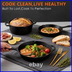 6 Piece Pre-Seasoned Cast Iron Cookware Set Incl. 5QT Dutch Oven with Lid, 8'