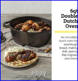6 Qt Outdoor Cast Iron Double Dutch Oven Roaster Chef Collection LC6DD