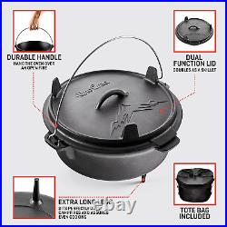 6Qt Cast Iron Camping Dutch Oven with Lid Lifter and Storage Bag Cast Iron Dut